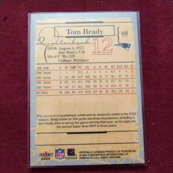 🆕 2004 Fleer Sweet Sigs Tom Brady #60 New England Patriots Mint - Picture 4 of 4